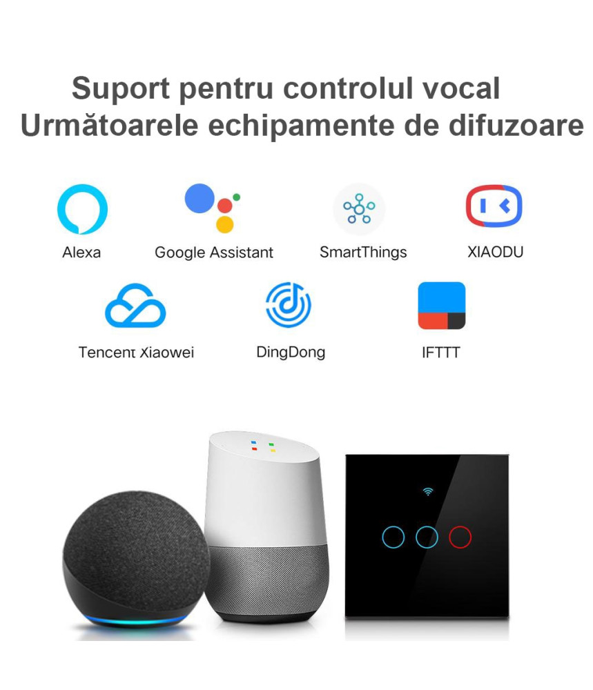 Intrerupator inteligent cu touch Tuya, Life Smart, Aubess, Wi-Fi, fara nul, 2 canale, 16A, Sticla securizata, compatibil Amazon Alexa/Google Assistant, Alb Intrerupator inteligent cu touch Tuya, Life Smart, Aubess, Wi-Fi, fara nul, 2 canale, 16A, Sticla securizata, compatibil Amazon Alexa/Google Assistant, Alb