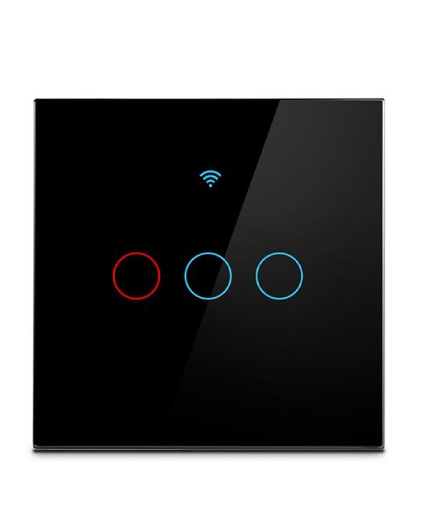 Intrerupator inteligent cu touch Tuya, Life Smart, Wi-Fi, RF433, cu sau fara nul, 3 canale, 10A, Sticla securizata, compatibil Amazon Alexa/Google Assistant, Negru @SmartWiz Intrerupator inteligent cu touch Tuya, Life Smart, Wi-Fi, RF433, cu sau fara nul, 3 canale, 10A, Sticla securizata, compatibil Amazon Alexa/Google Assistant, Negru @SmartWiz