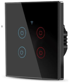 Intrerupator inteligent cu touch Tuya, Life Smart, Wi-Fi, RF433, cu sau fara nul, 4 canale, 10A, Sticla securizata, compatibil Amazon Alexa/Google Assistant, Negru @SmartWiz