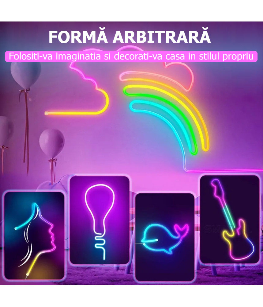 Banda LED Neon RGB inteligenta Tuya, Wi-Fi, sincronizare muzica, IP67, compatibil Alexa/Google Assistant, 5m @SmartWIZ Banda LED Neon RGB inteligenta Tuya, Wi-Fi, sincronizare muzica, IP67, compatibil Alexa/Google Assistant, 5m @SmartWIZ