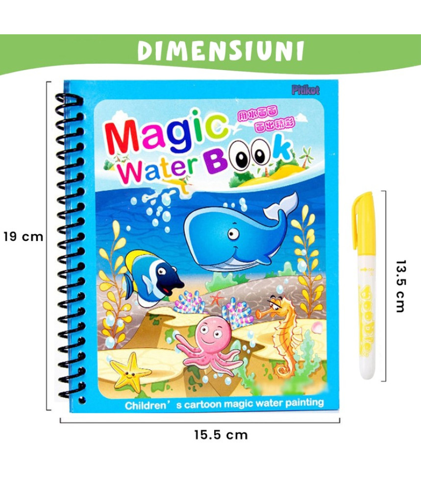 Carte de colorat cu apa Magic Book , Reutilizabila, plina de culori vibrante si animale subacvatice Carte de colorat cu apa Magic Book , Reutilizabila, plina de culori vibrante si animale subacvatice