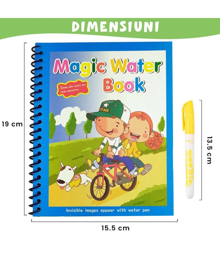 Carte de colorat cu apa , plina de culori vibrante, Bicicleta, Balon cu aer cald, Om de zapada Carte de colorat cu apa , plina de culori vibrante, Bicicleta, Balon cu aer cald, Om de zapada