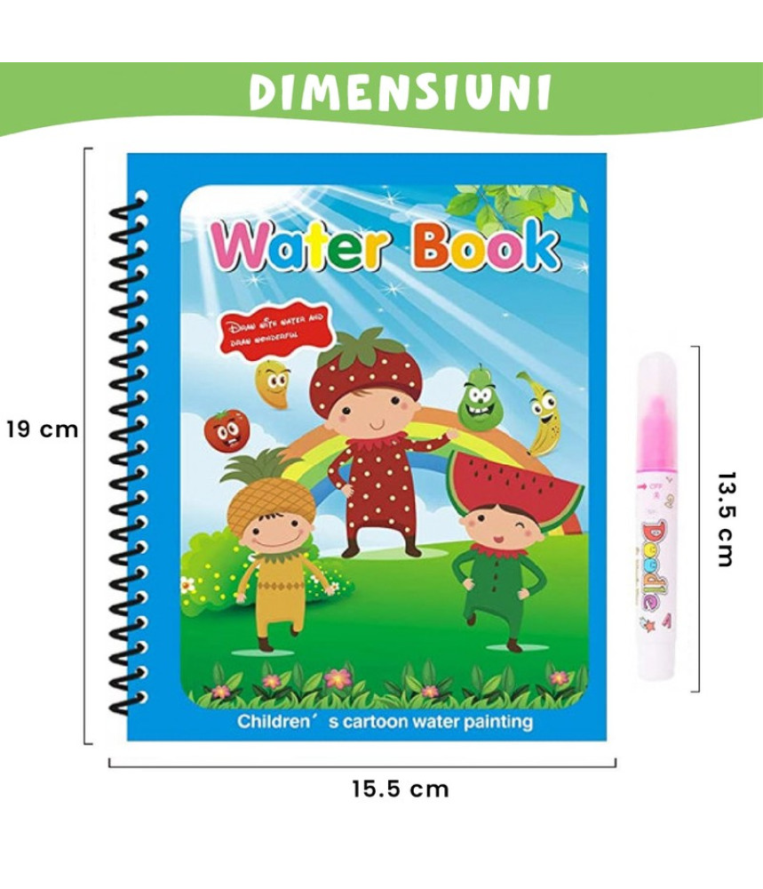 Carte de colorat cu apa Magic Book , Reutilizabila, plina de culori vibrante, Copii si fructe Carte de colorat cu apa Magic Book , Reutilizabila, plina de culori vibrante, Copii si fructe