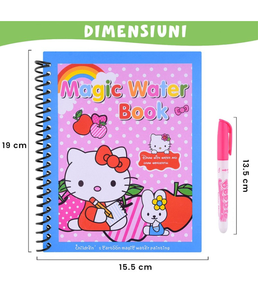 Carte de colorat cu apa Magic Book , Reutilizabila, plina de culori vibrante, Hello Kitty Carte de colorat cu apa Magic Book , Reutilizabila, plina de culori vibrante, Hello Kitty