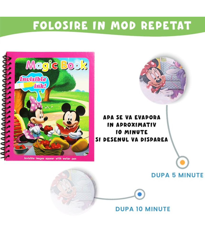 Carte de colorat cu apa Magic Book , Reutilizabila, plina de culori vibrante, Mickey si Minnie Carte de colorat cu apa Magic Book , Reutilizabila, plina de culori vibrante, Mickey si Minnie