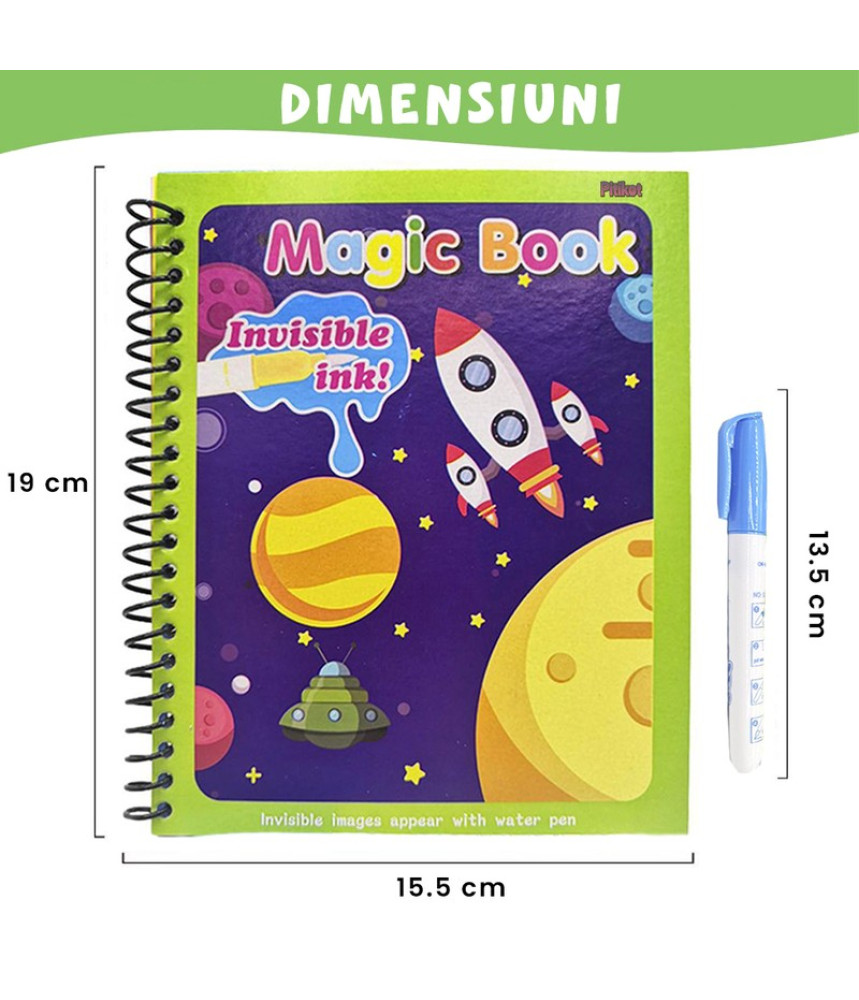 Carte de colorat cu apa Magic Book, Reutilizabila, Racheta si elemente spatiale Carte de colorat cu apa Magic Book, Reutilizabila, Racheta si elemente spatiale