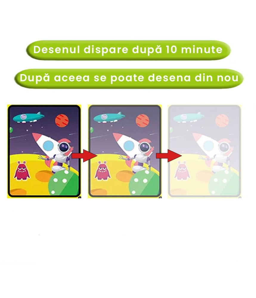 Carte de colorat cu apa Magic Book, Reutilizabila, Racheta si elemente spatiale Carte de colorat cu apa Magic Book, Reutilizabila, Racheta si elemente spatiale