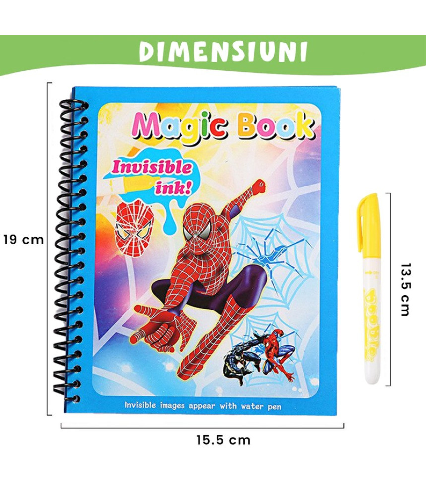 Carte de colorat cu apa Magic Book, Reutilizabila, plina de culori vibrante, Spiderman Carte de colorat cu apa Magic Book, Reutilizabila, plina de culori vibrante, Spiderman