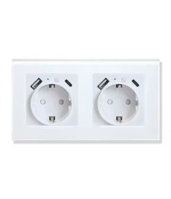 Priza dubla inteligenta de perete16A USB Type-C, Wi-Fi, Rama din sticla, Monitorizare consum, 16A, Smart Life / Tuya APP, Alb @SmartWiz Priza dubla inteligenta de perete16A USB Type-C, Wi-Fi, Rama din sticla, Monitorizare consum, 16A, Smart Life / Tuya APP, Alb @SmartWiz