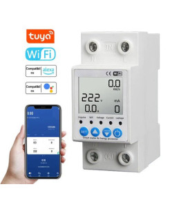 Releu monofazic WIFI, contor de energie inteligent, protectie supratensiune, subtensiune, suprasarcina, reglabil, digital, 63A, 230V, monitorizare KWh, programabil Tuya App @SmartWiz