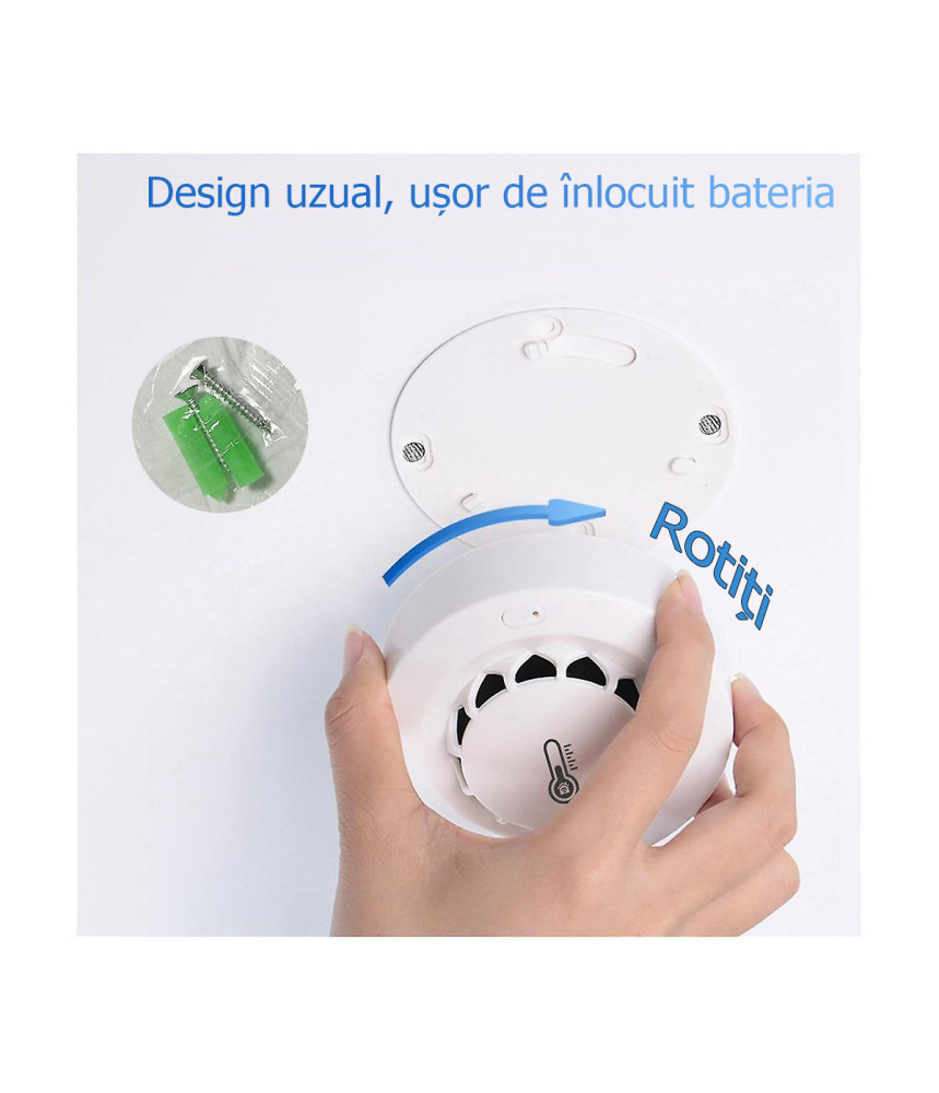 Detector inteligent de fum, temperatura si umiditate, higrometru, WiFi,, compatibil cu aplicatiile TuyaSmart si SmartLife, @SmartWiz Detector inteligent de fum, temperatura si umiditate, higrometru, WiFi,, compatibil cu aplicatiile TuyaSmart si SmartLife, @SmartWiz