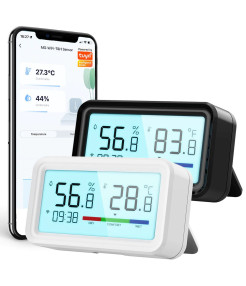 Senzor Mini de temperatura/umiditate, Display, Mod Noapte, Alerta Mobil, TypeC, WiFi 2.4G, Compatibil cu Tuya/SmartLife/Alexa/Echo/Google Assistant, Alb@SmartWiz