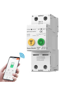 Siguranta Automata Inteligenta WiFi, Monitorizare Consum, Tuya/Smartlife, 2P Pol, 1P+N, Monofazat, 63A, Compatibila Google Home si Alexa @SmartWIZ