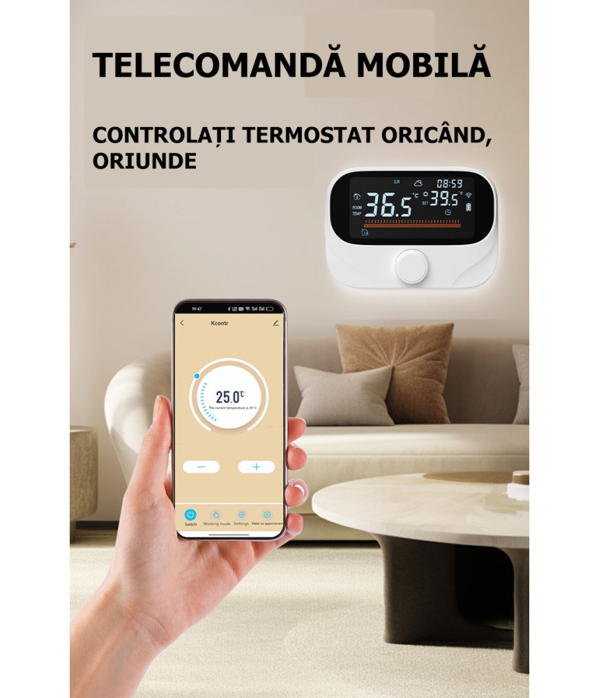 Termostat inteligent S2_Style Centrala termica, Wi-Fi, TUYA, Smart Life, Compatibil cu Alexa, Google Home @SmartWiz Termostat inteligent S2_Style Centrala termica, Wi-Fi, TUYA, Smart Life, Compatibil cu Alexa, Google Home @SmartWiz