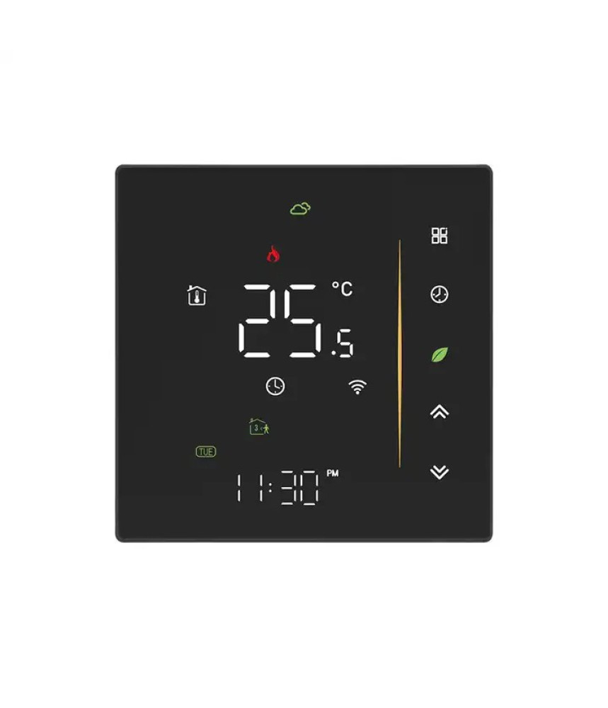 Termostat Inteligent Negru, Centrala, Smart, WIFI, 3-16A, Control prin Aplicatia Tuya, Wireless, Prindere in Doza de Perete, Control Vocal Google Home, Alexa @SmartWiz Termostat Inteligent Negru, Centrala, Smart, WIFI, 3-16A, Control prin Aplicatia Tuya, Wireless, Prindere in Doza de Perete, Control Vocal Google Home, Alexa @SmartWiz