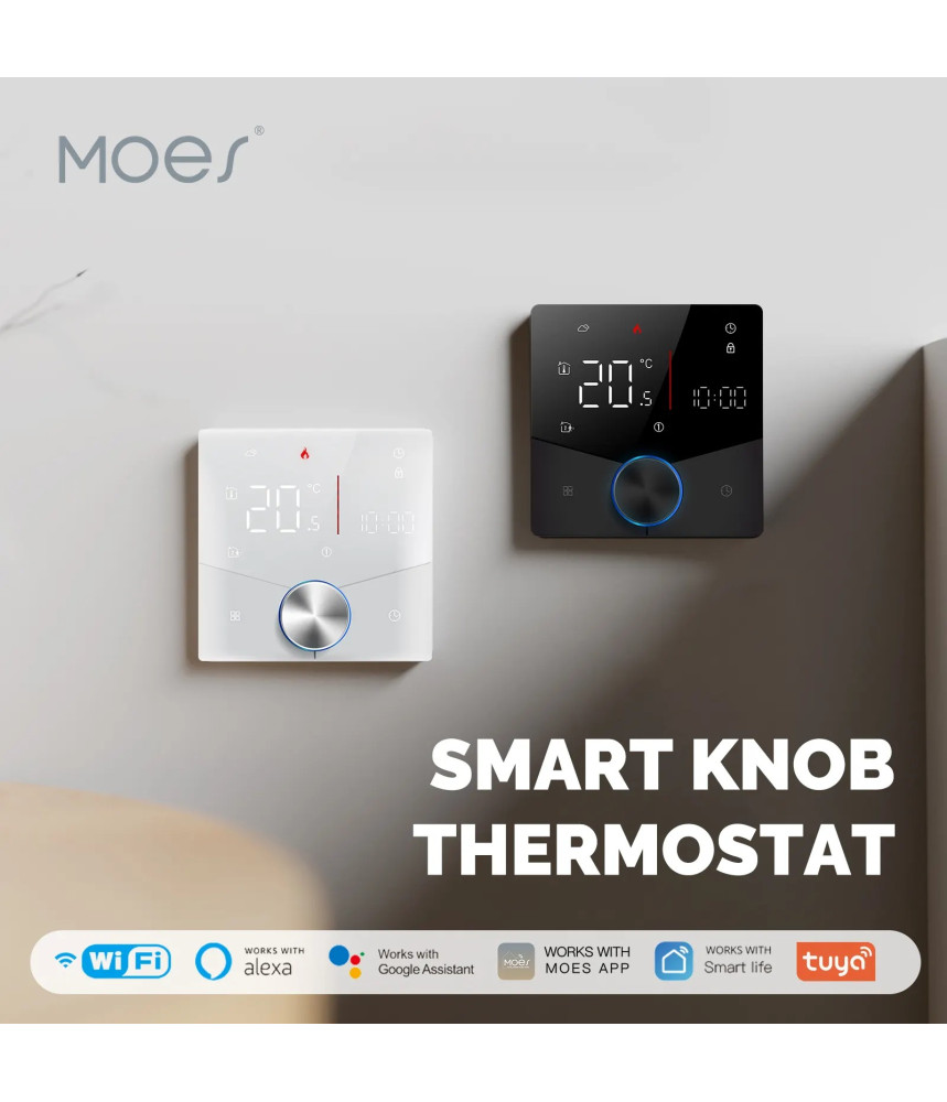 Termostat Inteligent de ambient, Pardoseala/Boiler Electric cu Rotita, Wi-FI, Control prin Aplicatia Tuya, Wireless, Prindere in Doza de Perete, Control Vocal Google Home, Alexa, Alb @SmartWiz Termostat Inteligent de ambient, Pardoseala/Boiler Electric cu Rotita, Wi-FI, Control prin Aplicatia Tuya, Wireless, Prindere in Doza de Perete, Control Vocal Google Home, Alexa, Alb @SmartWiz