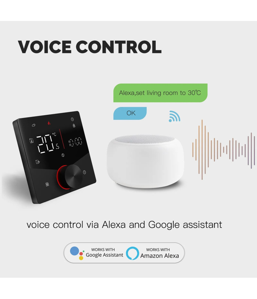 Termostat Inteligent de ambient, Centrala/Boiler Electric cu Rotita, Wi-FI, Control prin Aplicatia Tuya, Wireless, Prindere in Doza de Perete, Control Vocal Google Home, Alexa, Alb @SmartWiz Termostat Inteligent de ambient, Centrala/Boiler Electric cu Rotita, Wi-FI, Control prin Aplicatia Tuya, Wireless, Prindere in Doza de Perete, Control Vocal Google Home, Alexa, Alb @SmartWiz