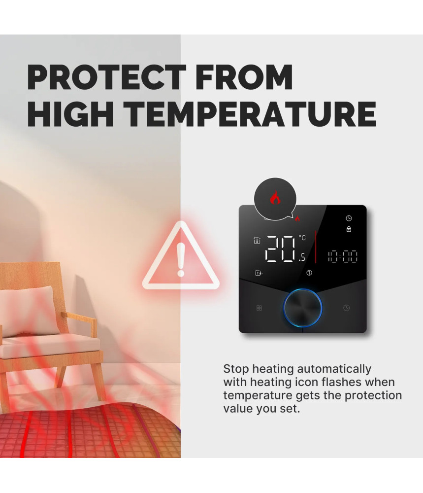 Termostat Inteligent de ambient, Pardoseala/Boiler Electric cu Rotita, WIFI, Control prin Aplicatia Tuya, Wireless, Prindere in Doza de Perete, Control Vocal Google Home, Negru Alexa @SmartWiz Termostat Inteligent de ambient, Pardoseala/Boiler Electric cu Rotita, WIFI, Control prin Aplicatia Tuya, Wireless, Prindere in Doza de Perete, Control Vocal Google Home, Negru Alexa @SmartWiz