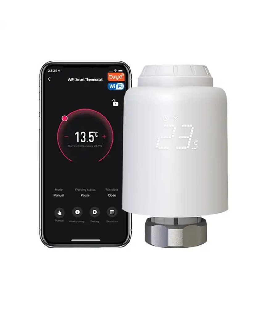 Cap termostatic inteligent, WiFi, Tuya /, reglare temperatura individuala calorifere, Compatibil cu Amazon Alexa/Google Assistant, Alb @SmartWiz Cap termostatic inteligent, WiFi, Tuya /, reglare temperatura individuala calorifere, Compatibil cu Amazon Alexa/Google Assistant, Alb @SmartWiz