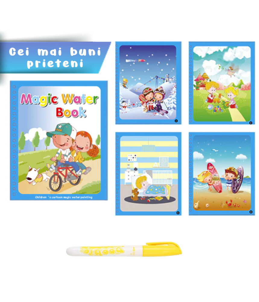 Carte de colorat cu apa , plina de culori vibrante, Bicicleta, Balon cu aer cald, Om de zapada Carte de colorat cu apa , plina de culori vibrante, Bicicleta, Balon cu aer cald, Om de zapada