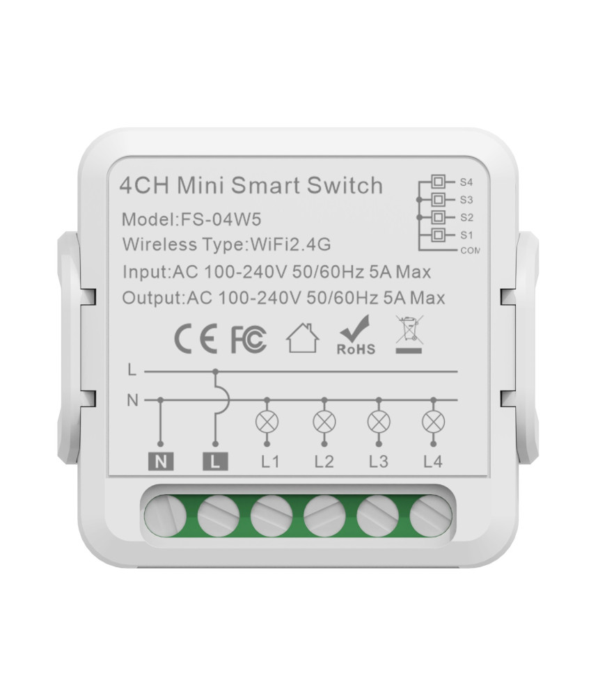 Mini Releu 4 Canale inteligent Wi-Fi, programabil, Compatibil cu app Tuya, Smart Life, Control vocal, Alexa, Amazon, Google Home, 5A @SmartWiz Mini Releu 4 Canale inteligent Wi-Fi, programabil, Compatibil cu app Tuya, Smart Life, Control vocal, Alexa, Amazon, Google Home, 5A @SmartWiz