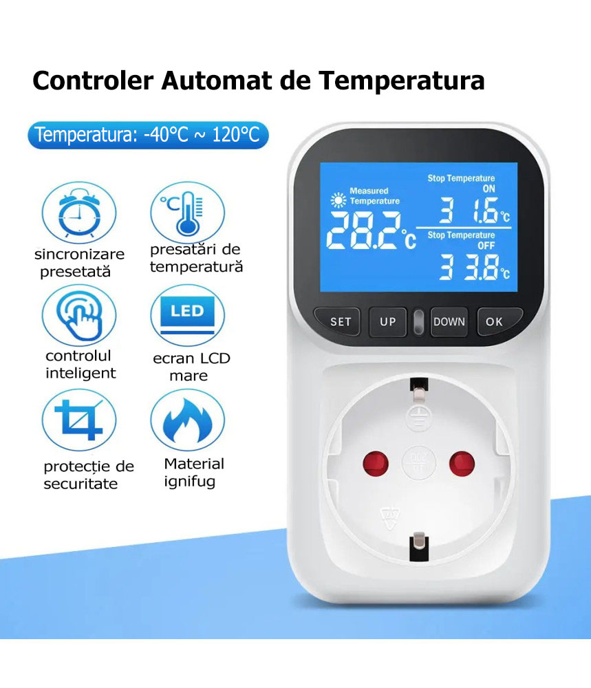 Priza inteligenta cu termostat,, control temperatura/temporizator, senzor de temperatura, alb @smartWIZ Priza inteligenta cu termostat,, control temperatura/temporizator, senzor de temperatura, alb @smartWIZ