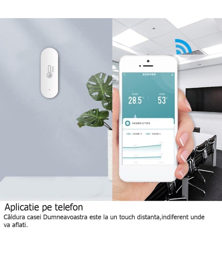 Senzor de temperatura/umiditate, WiFi 2.4G, Compatibil cu Tuya/SmartLife/Alexa/Echo/Google Assistant, negru @SmartWIZ Senzor de temperatura/umiditate, WiFi 2.4G, Compatibil cu Tuya/SmartLife/Alexa/Echo/Google Assistant, negru @SmartWIZ