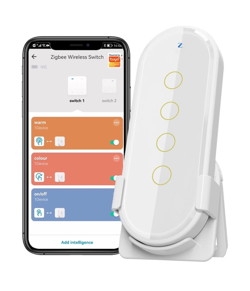 Telecomanda Inteligenta Programabila, Sticla Securizata, 4 butoane, 12 Scenarii Tuya, Zigbee, Alb @SmartWIZ Telecomanda Inteligenta Programabila, Sticla Securizata, 4 butoane, 12 Scenarii Tuya, Zigbee, Alb @SmartWIZ