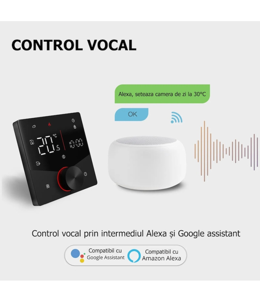 Termostat Inteligent de ambient, Pardoseala/Boiler Electric cu Rotita, Wi-FI, Control prin Aplicatia Tuya, Wireless, Prindere in Doza de Perete, Control Vocal Google Home, Alexa, Alb @SmartWiz Termostat Inteligent de ambient, Pardoseala/Boiler Electric cu Rotita, Wi-FI, Control prin Aplicatia Tuya, Wireless, Prindere in Doza de Perete, Control Vocal Google Home, Alexa, Alb @SmartWiz