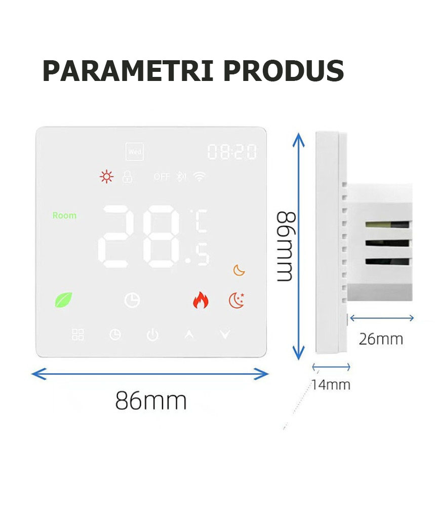 Termostat Inteligent Pardoseala/Boiler electric, Smart, WIFI, Control prin Aplicatia Tuya, Wireless, Prindere in Doza de Perete, Control Vocal Google Home, Alexa @SmartWiz Termostat Inteligent Pardoseala/Boiler electric, Smart, WIFI, Control prin Aplicatia Tuya, Wireless, Prindere in Doza de Perete, Control Vocal Google Home, Alexa @SmartWiz